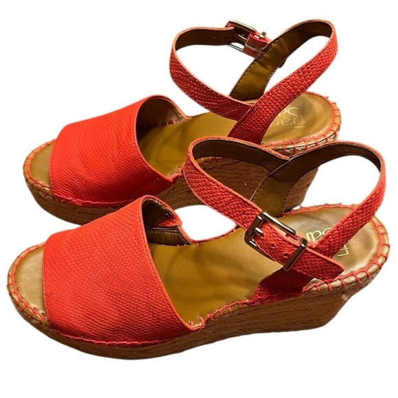 Franco Sarto Tula Platform Espadrille Wedge Sandals Orange Leather Size 7.5 - Picture 3 of 13